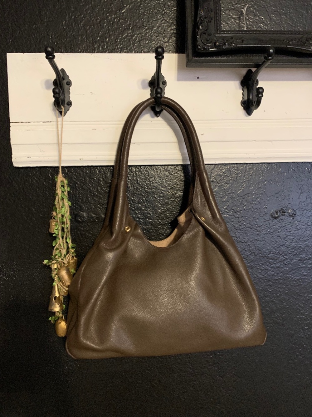 Antonio Melani Chocolate Brown colored pebbled leather Handbag hobo